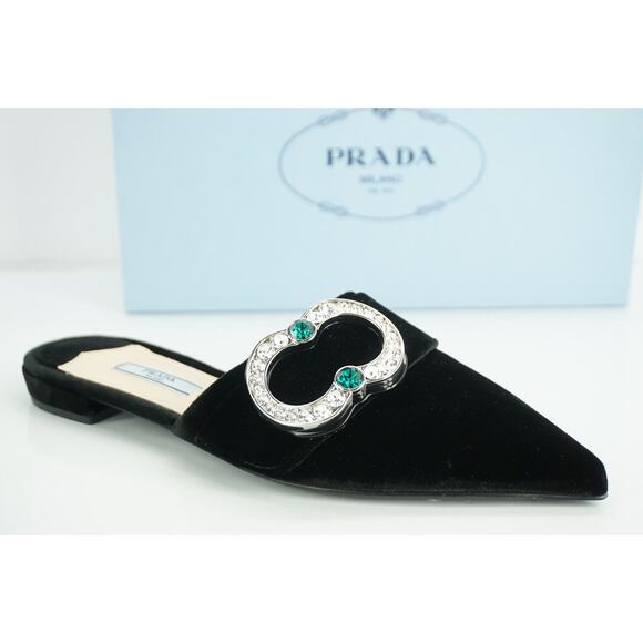 Prada Velvet Crystal Broach Pointy Mule Flat jewel broach - Picture 1 of 12